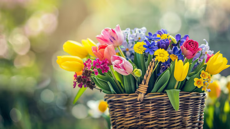 Spring Planters Installed close up shot colorful spring flowers arranged basket symbolizing beauty season 200360 2493